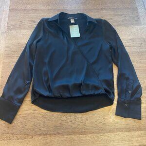 H&M Black X-SMALL Wrapover Satin Blouse Long Sleeve NWT 329